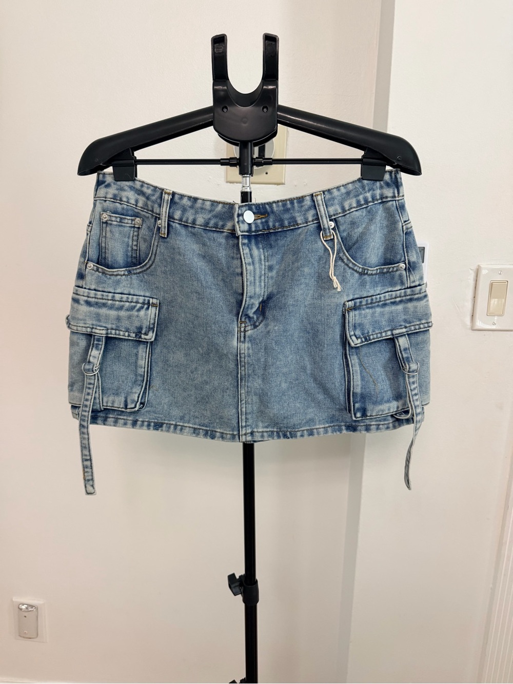 Denim Cargo Mini Skirt - Light Blue